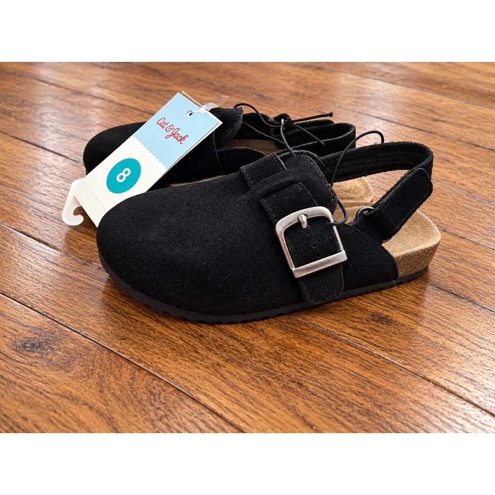 Cat & Jack Toddler 8 Black Suede Leather Parker Clog Sandals NWT 718-B